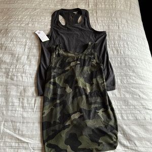 Two Old Navy Active Tanks, dark gray and green camo, size small